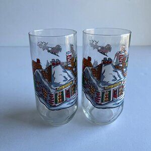 Set of Two Vintage Coca Cola Christmas Glasses - Holiday Decor